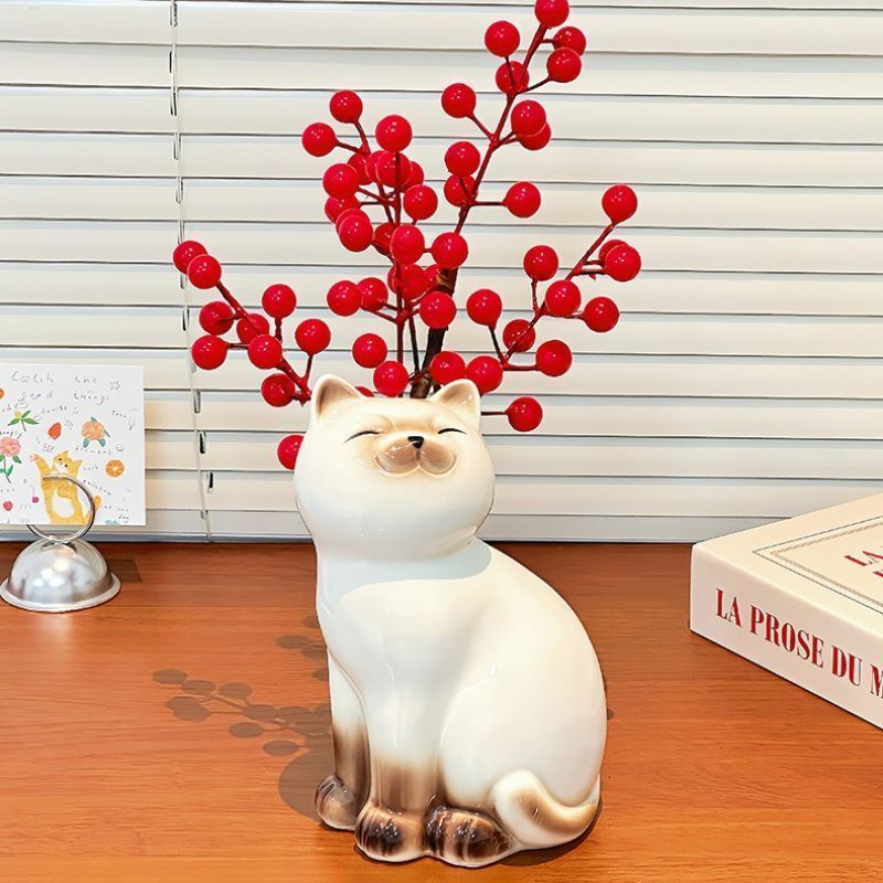 花瓶 花びん セラミック おしゃれ ネコ 猫 ねこ 可愛い インテリア雑貨 花器 生け花 装飾 玄関 リビング ダイニング 寝室 鉢植え 植木鉢 プ
