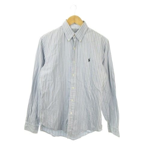 ポロ バイ ラルフローレン Polo by Ralph Lauren シャツ M CUSTOM FIT 青 ライトブルー くすみカラー ストライプ柄 ボタンダウン 長袖 /MN36 ■GY01