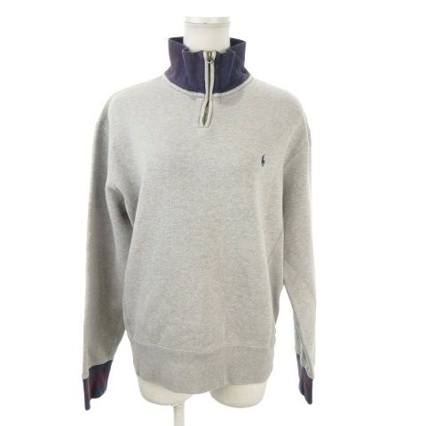 ポロ バイ ラルフローレン Polo by Ralph Lauren トレーナー 裏起毛 L グレー ハーフジップ ハイネック 長袖 ライン /MN15 ■GY01