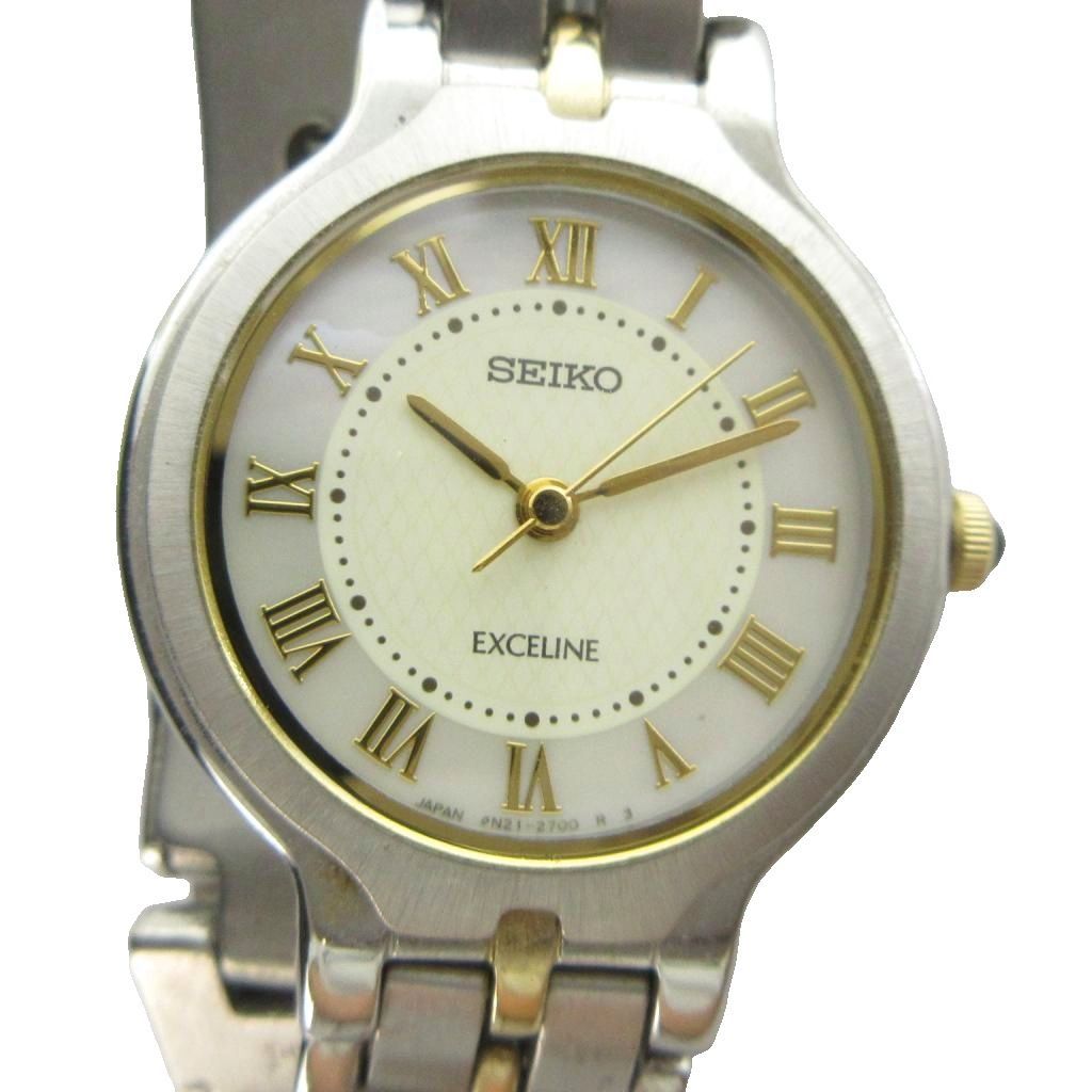 セイコー SEIKO 4N21-0430 EXCELINE エクセリーヌ 腕時計 クォーツ ローマン ウォッチ シェル文字盤 シルバー色 ■GY18 /MQ