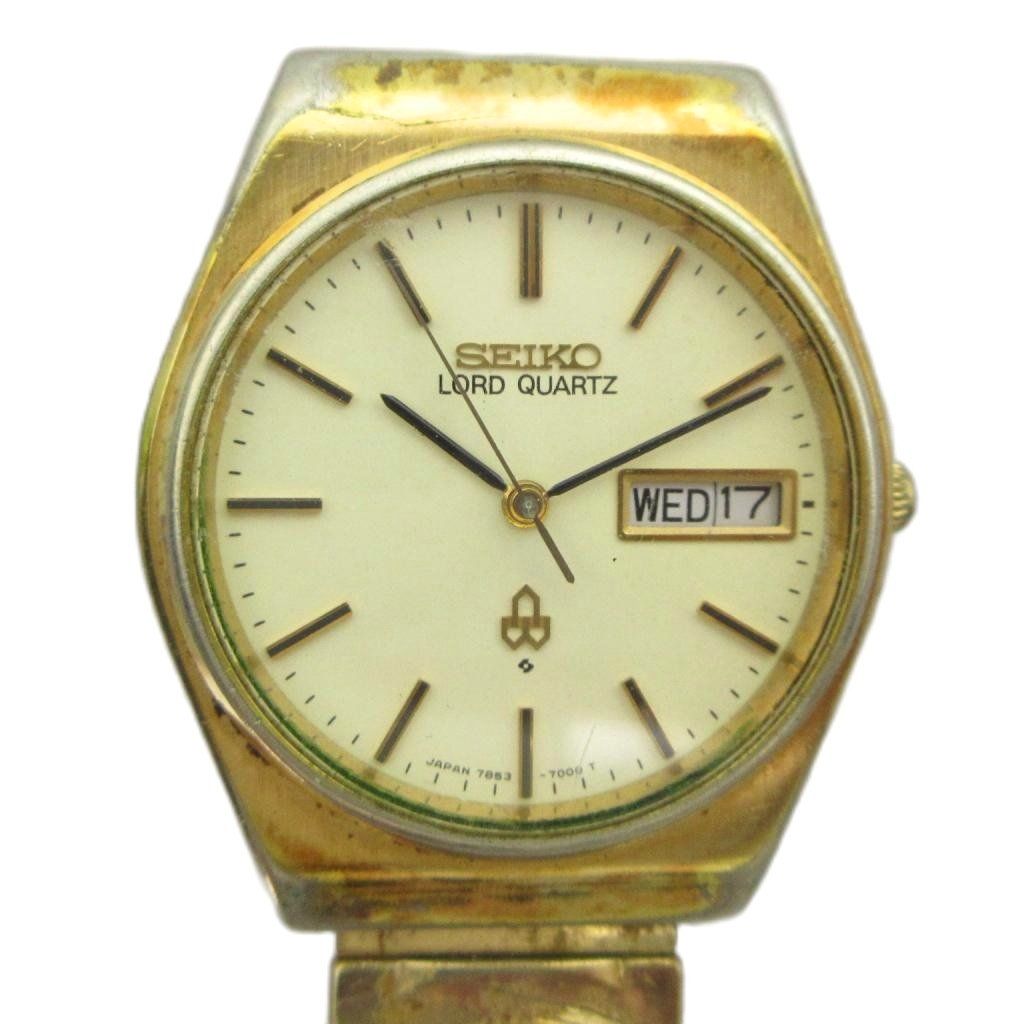 セイコー SEIKO LORD QUARTZ ロードクォーツ 7853-7010 腕時計 ヴィンテージ アンティーク ウォッチ クォーツ デイデイト カレンダー付き ゴールドカラー 金色 ■GY11 /MQ