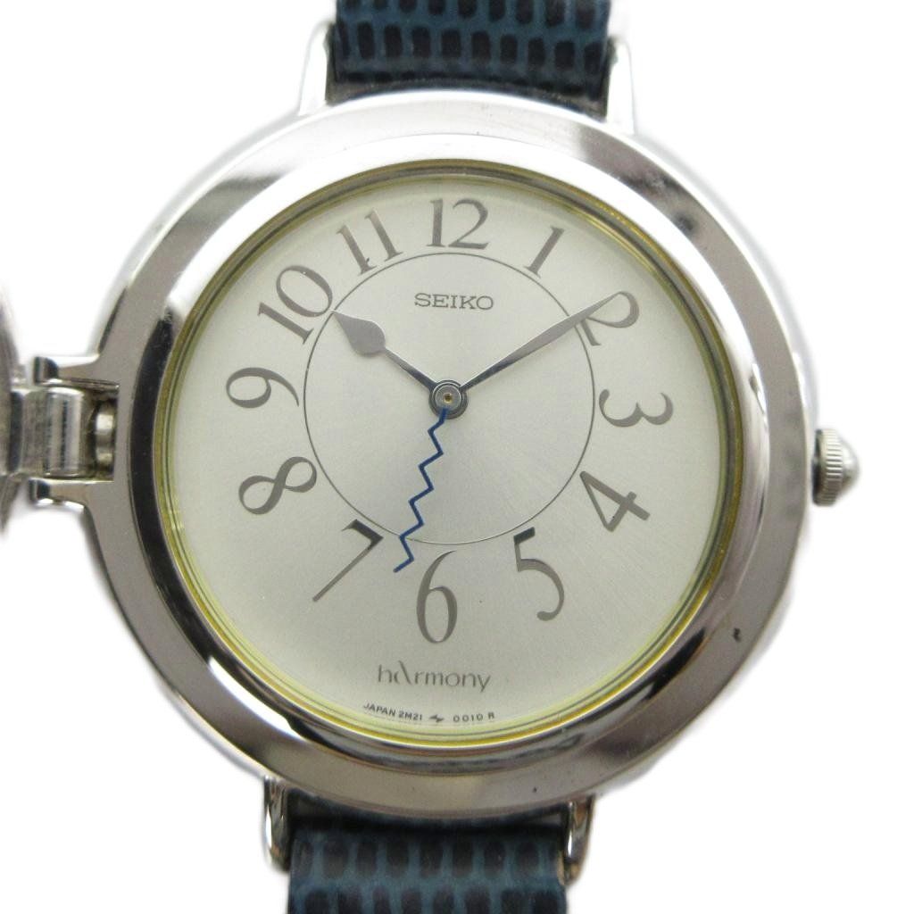 セイコー SEIKO 2M21-0010 Harmony ハーモニー 腕時計 クォーツ ウォッチ レザーベルト ロゴ シルバー色 ■GY18 /MQ