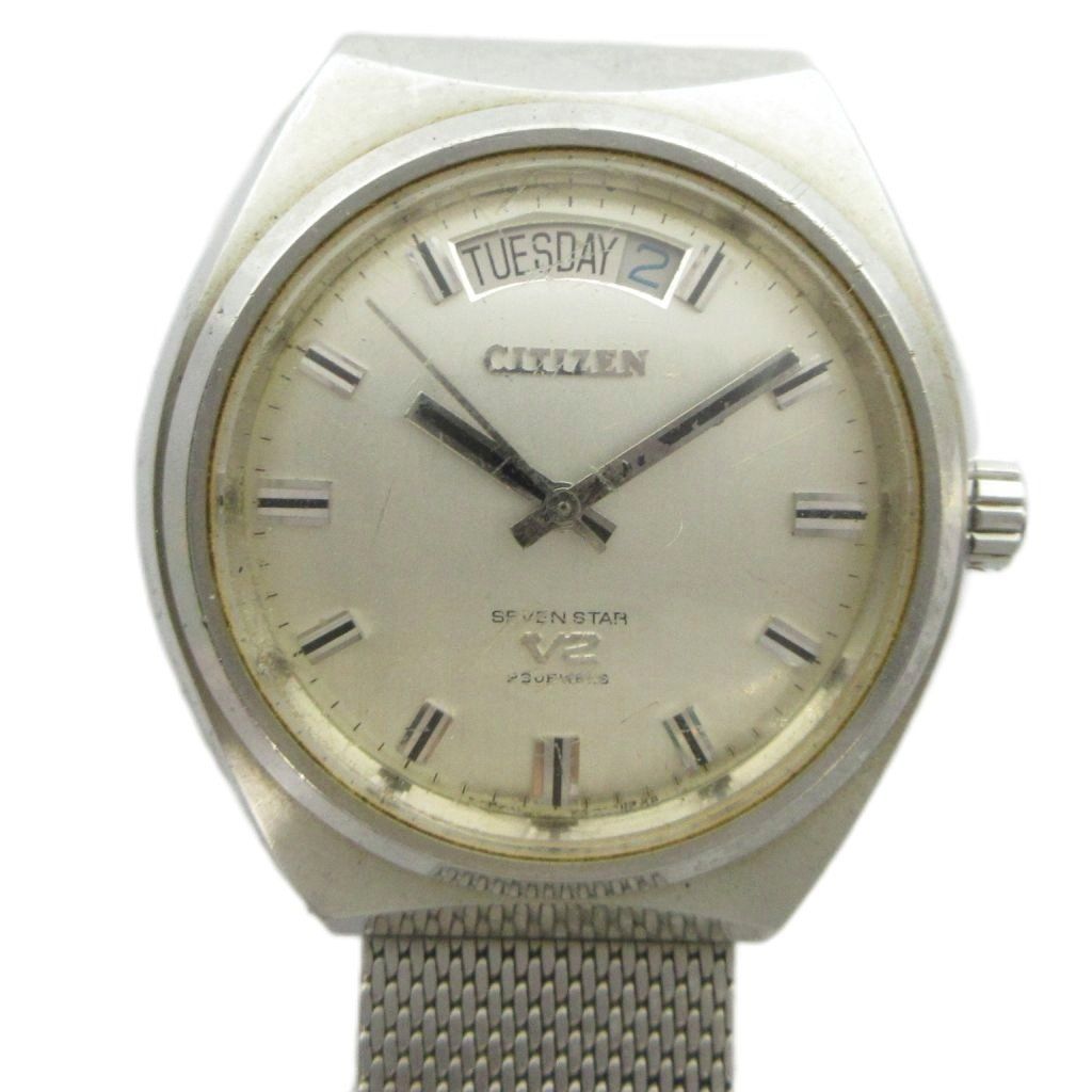 シチズン CITIZEN SEVEN STAR V2 4-780086 セブンスターV2 腕時計 自動巻き ヴィンテージ アンティーク ウォッチ 23石 デイデイト カレンダー付き シルバー色 ■GY18 /MQ