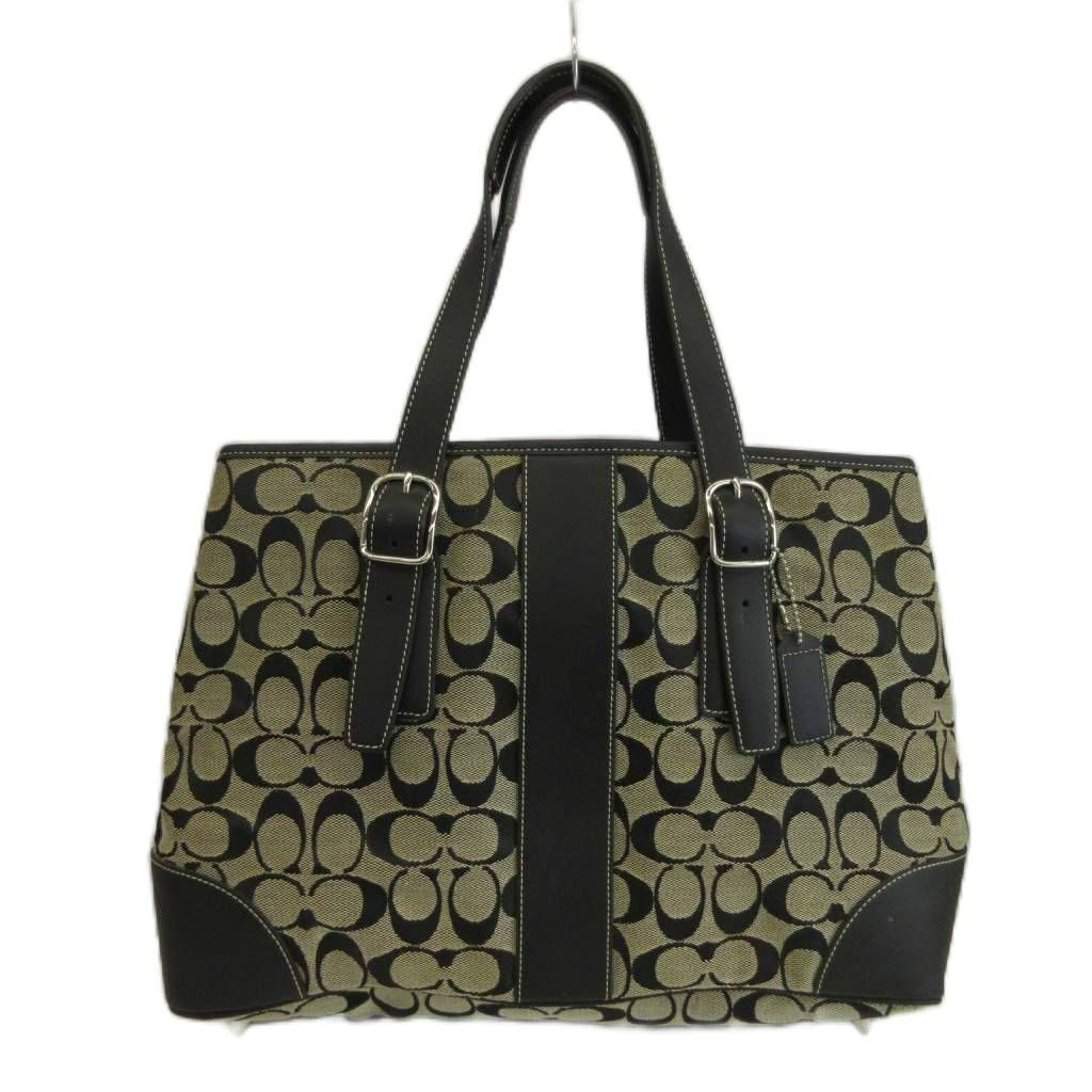 コーチ COACH トートバッグ 肩掛け キャンバス レザー シグネチャー 黒 ブラック 6337 /XZ ■GY11