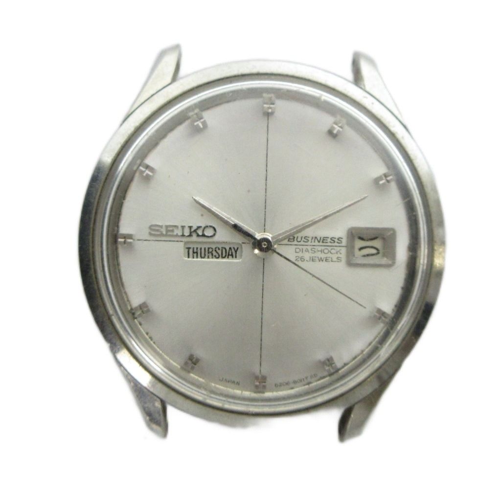 セイコー SEIKO BUSINESS 6206-8010 ビジネス 腕時計 自動巻き ケースのみ ヴィンテージ アンティーク ウォッチ 26石 デイデイト カレンダー付き シルバー色 ■GY18 /MQ