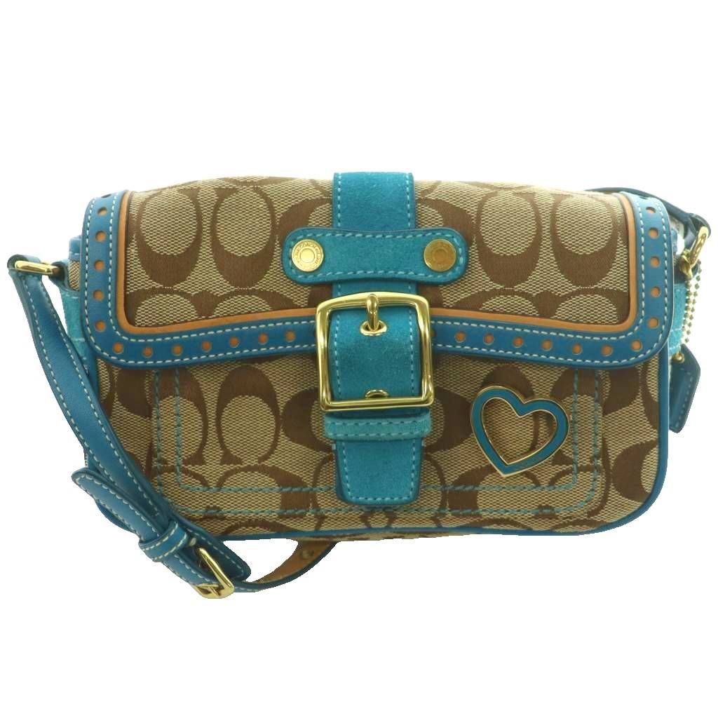 コーチ COACH ショルダーバッグ シグネチャー キャンバス レザー ハート型チャーム マルチカラー ベージュ ターコイズブルー 1485 /SS ■OS ■GY18