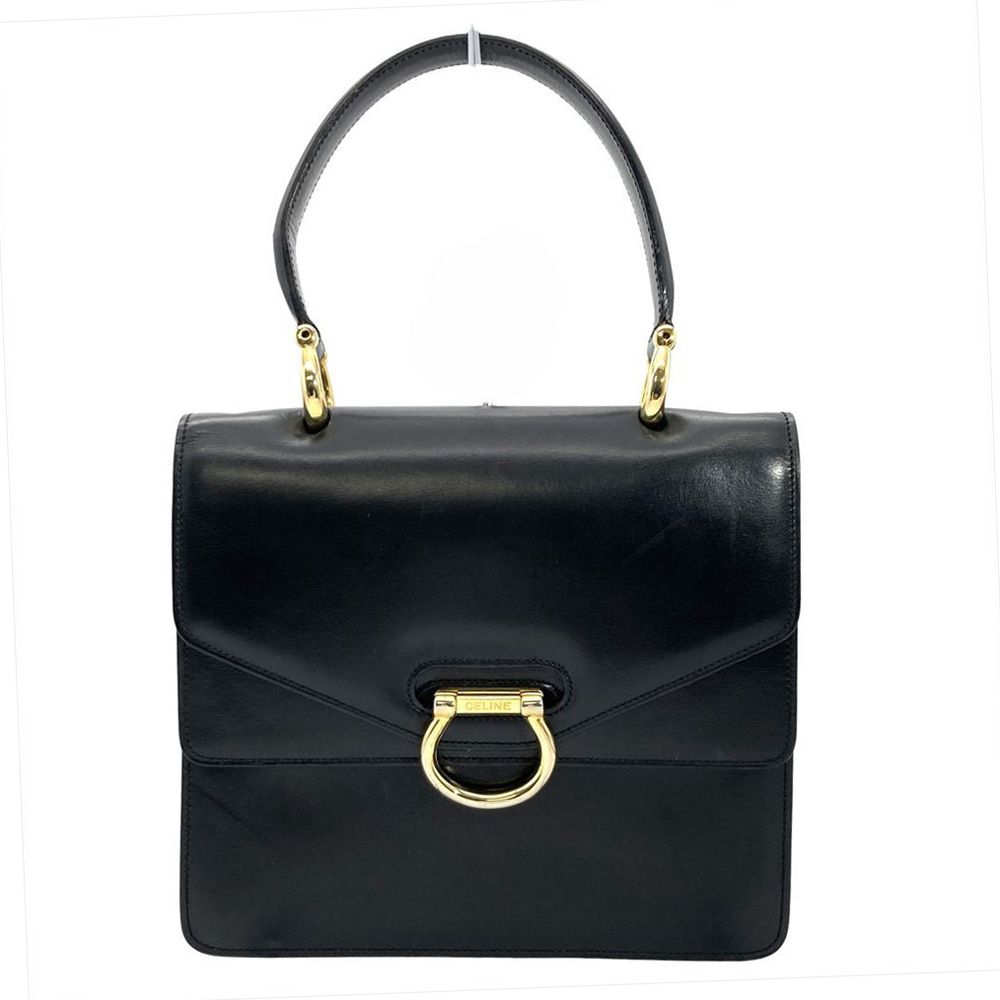 セリーヌ CELINE ハンドバッグ レザー ブラック ゴールド金具 Wフラップ レディース【中古】