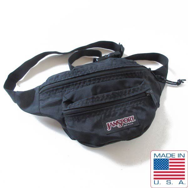 80s-90s USA製 JANSPORT ジャンスポーツ ナイロン ウエストバッグ 黒 ブラック アメリカ製 ビンテージ D154-61-0003ZV