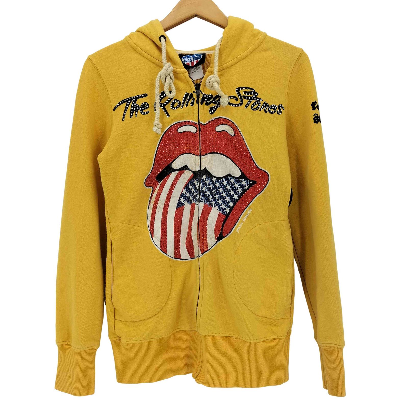 ジャンクフード JUNK FOOD USA製 THE ROLLING STONES ラインストーン ジップパーカー Y2K メンズ 表記無