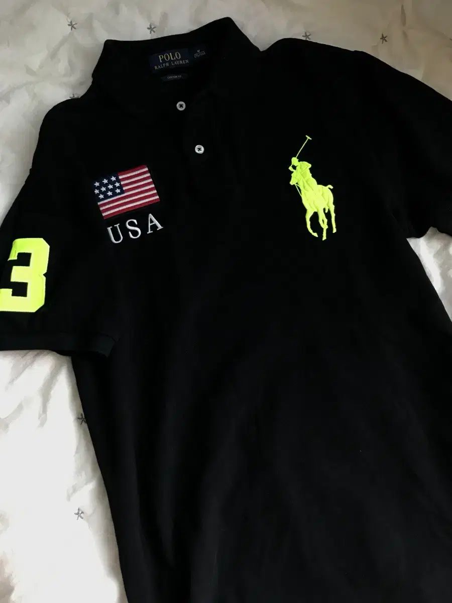 POLO RALPH LAUREN チーフキーフ ビックポニー USA ブラック 蛍光ポニー Kara 半袖Tシャツ