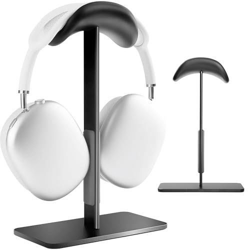 AirPods Max スタンド スリープモード搭載 ヘッドホンスタンド デスク用 アルミ製 滑り止め ベース 傷防止 タッチ面 (ブラック)e