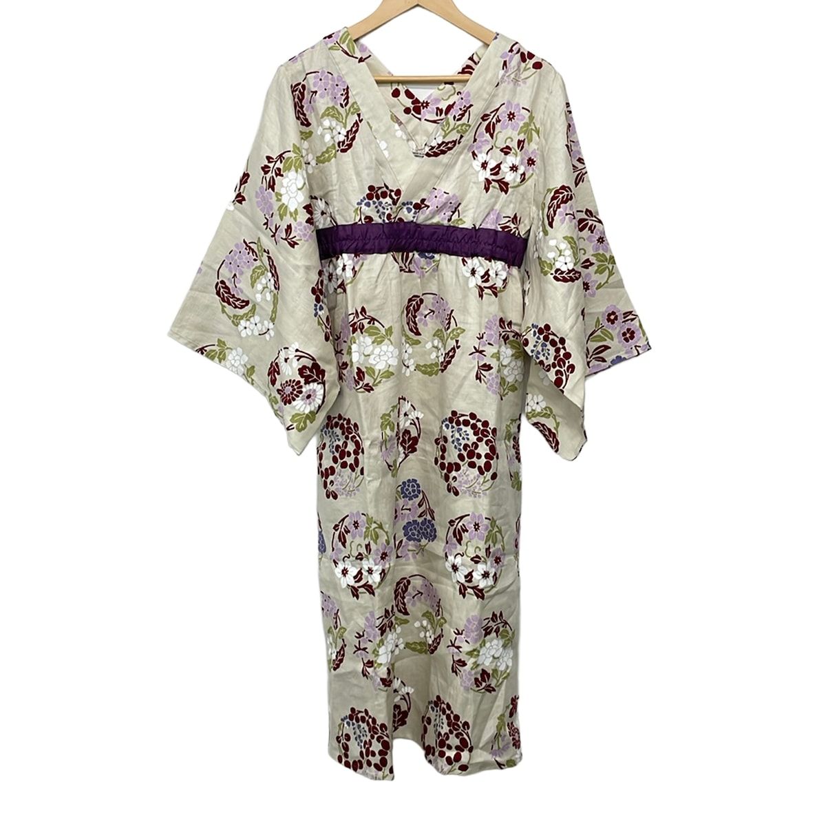 SOU・SOU(ソウソウ) ワンピース サイズS レディース美品 - アイボリー×ライトパープル×マルチ 長袖/ロング/花柄