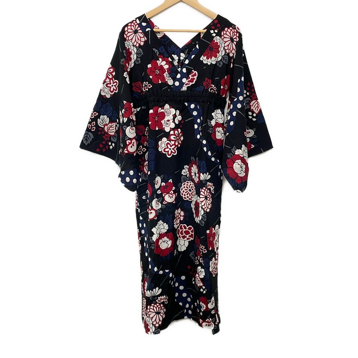 SOU・SOU(ソウソウ) ワンピース サイズS レディース美品 - 黒×レッド×マルチ 長袖/ロング/花柄