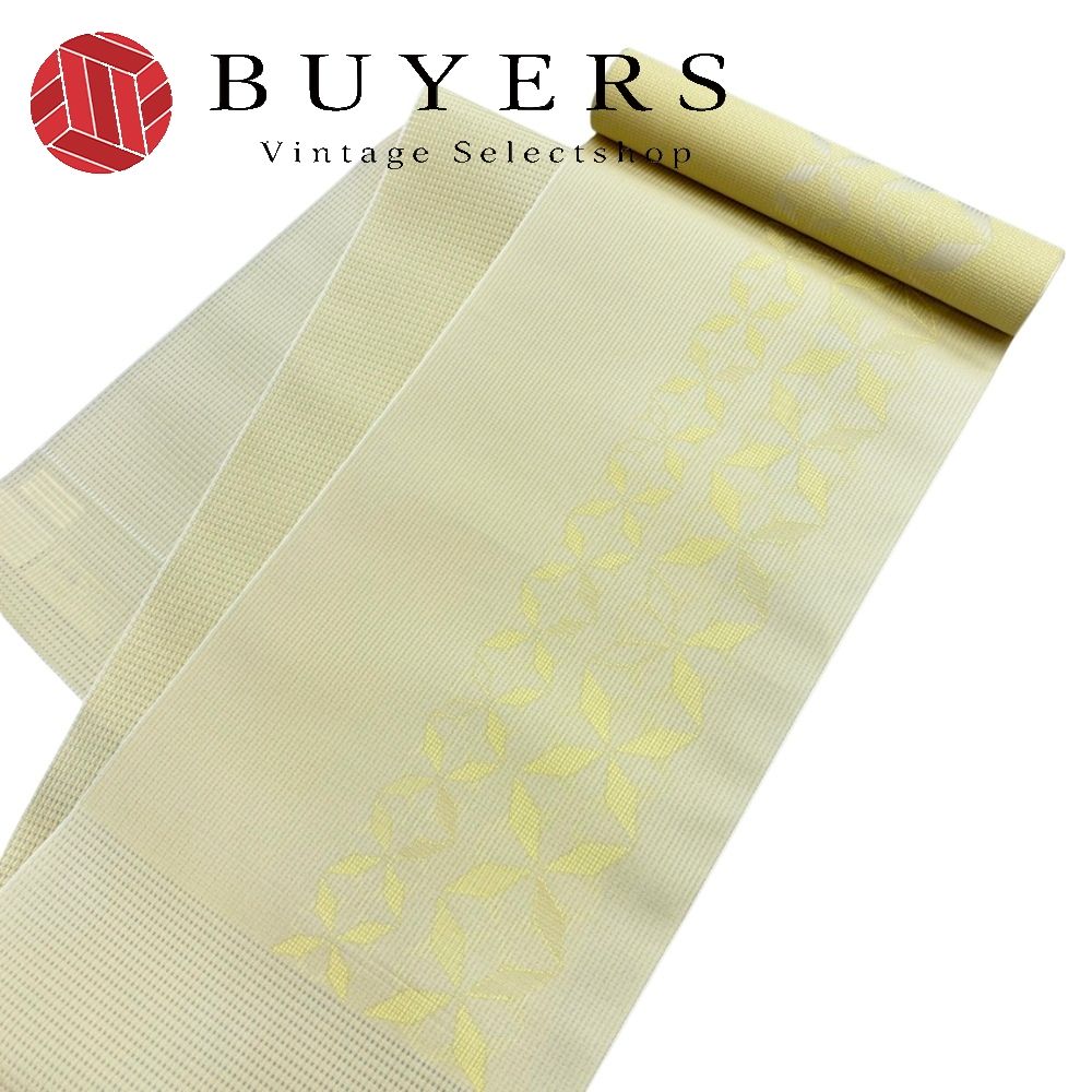 【中古】未使用 名古屋帯 八寸 正絹 クリーム 夏物 本場筑前博多織 未仕立て 和装 呉服 和服 きもの レディース 女性