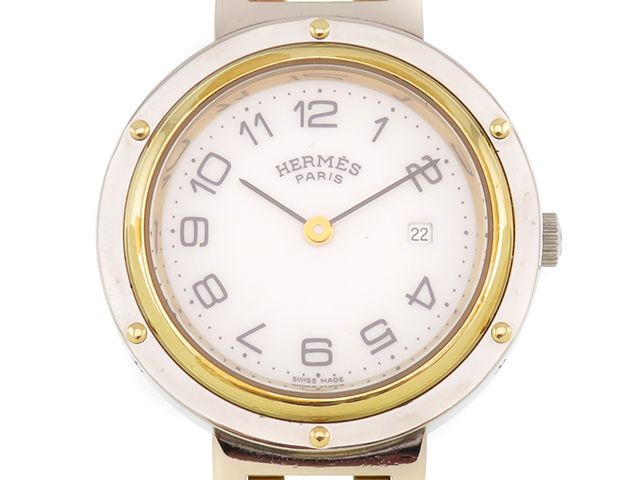 HERMES エルメス クリッパーコンビ 腕時計 ステンレススチール/GP ホワイト クオーツ メンズ 2148104027306【中古】207