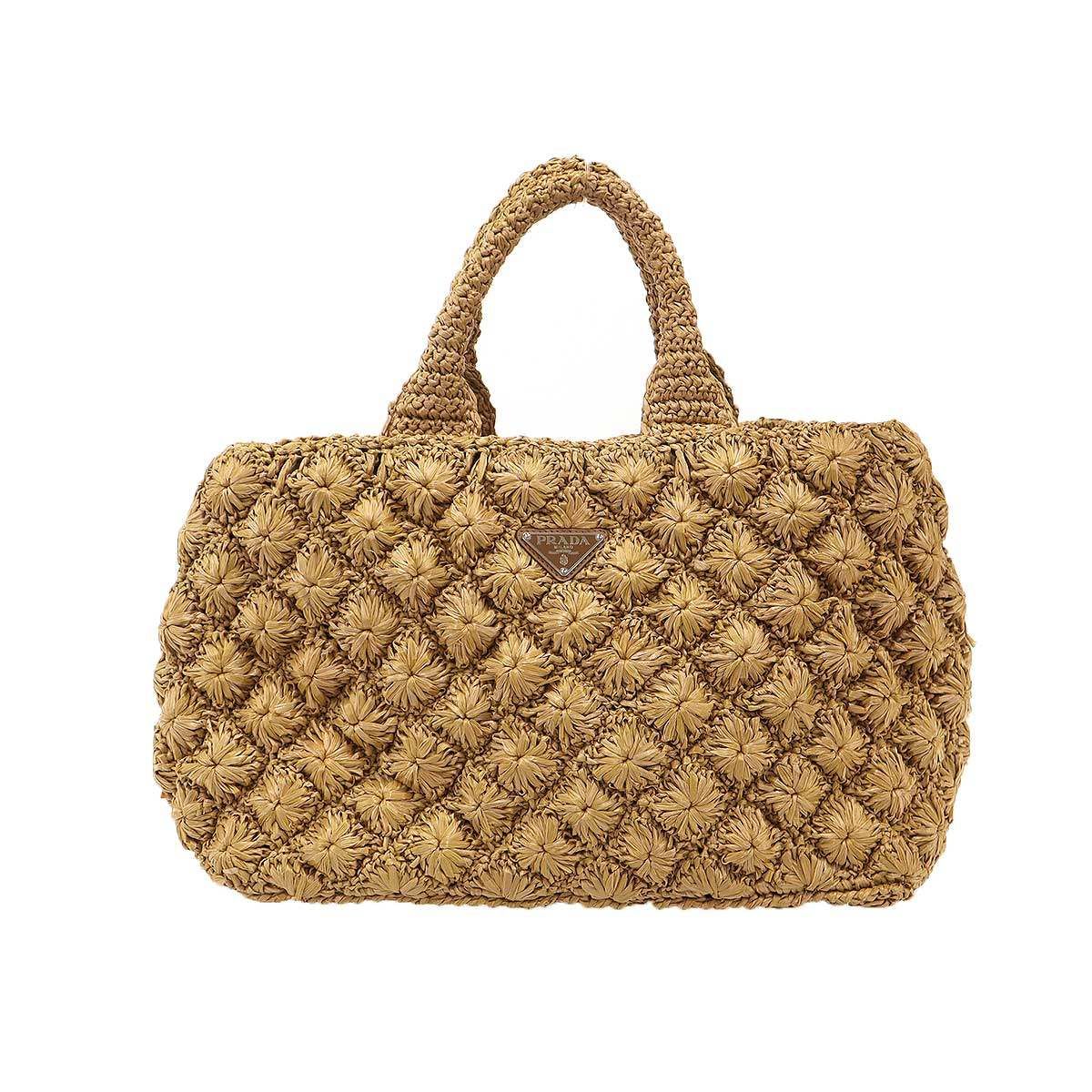 PRADA プラダ RAFIA ROMBI カナパ ラフィア かごショルダーバッグ BN2888 ベージュ