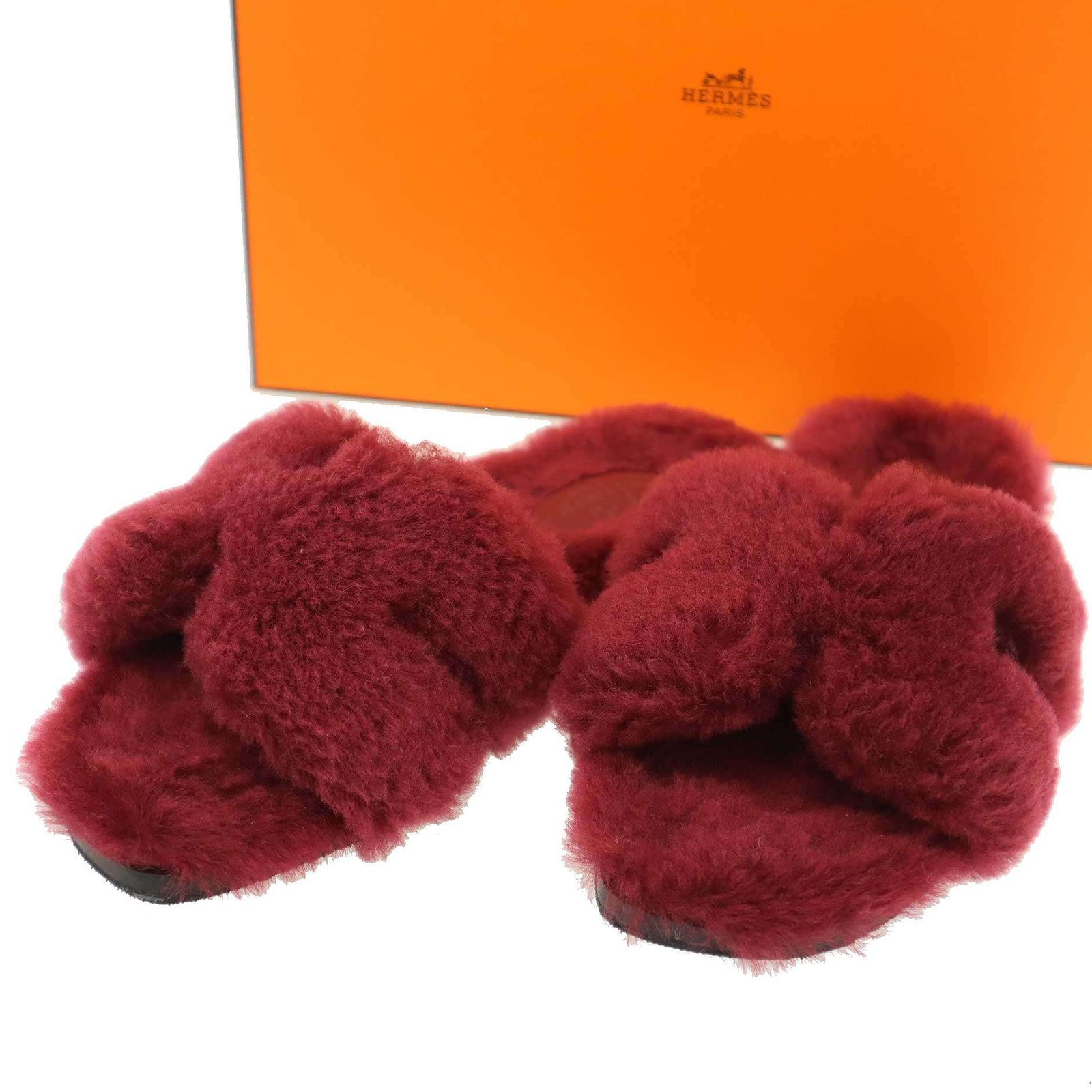 HERMES エルメス Oran Sandals Shearling オラン シアリングファー サンダル RO231288ZL バーガンディ 36 1/2