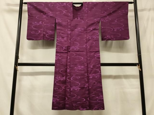 平和屋着物＃道行コート　雨コート　唐草文　ロング丈　正絹　逸品　CABF9194in