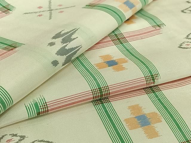 平和屋着物▽本場琉球絣　紬　単衣　正絹　逸品　AABJ0176jh
