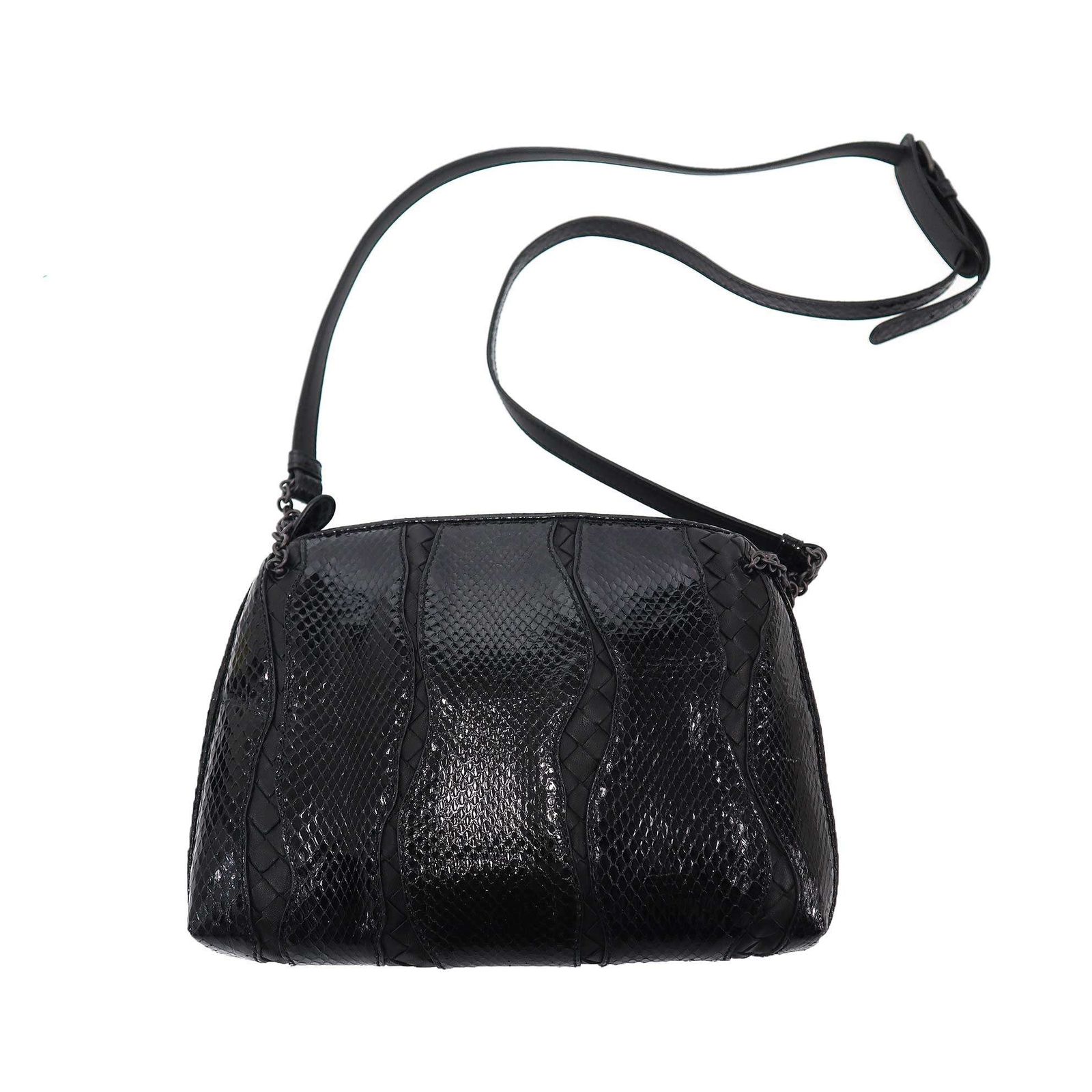 BOTTEGA VENETA ボッテガヴェネタ イントレチャートパイソンレザーショルダーバッグ ブラック