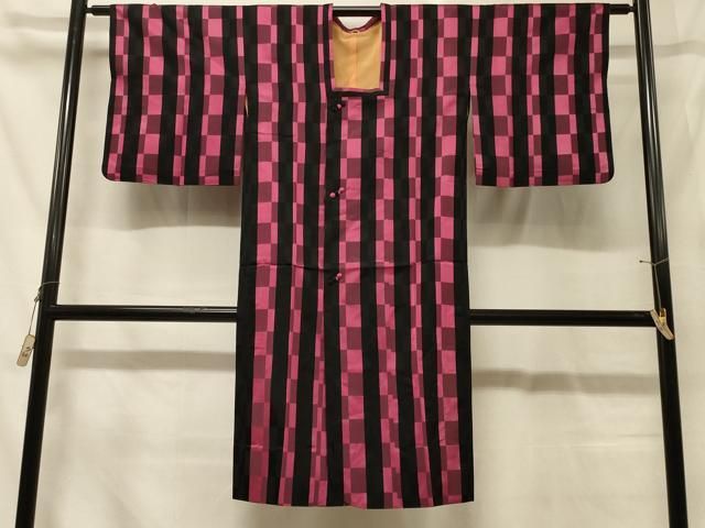 平和屋着物＃道行コート　雨コート　単衣　格子柄　ロング丈　正絹　逸品　CABG8177in 13,650円