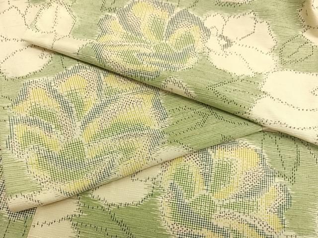 平和屋着物▽上質な紬　単衣　草花文　正絹　逸品　BAAX2577hv