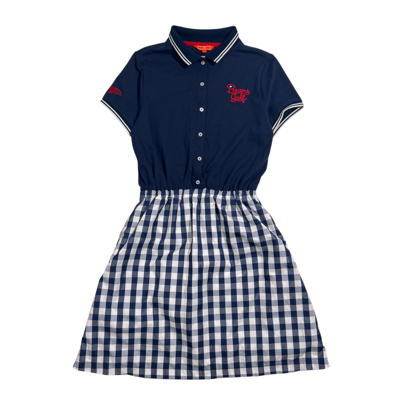 BEAMS GOLF ビームスゴルフ ポロ切替 ワンピース チェック柄 Mサイズ BEAMS GOLF ビームスゴルフ チェック切替 鹿の子 半袖 ポロワンピース
