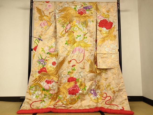 平和屋本店●色打掛　和装　婚礼　結婚式　花嫁　神社挙式　総刺繍　飛鶴枝花文　金銀糸　逸品　AABJ2793fw