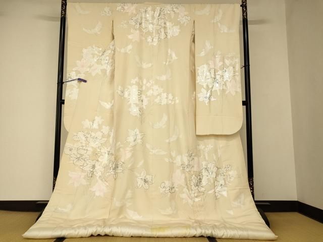 平和屋本店●本手描友禅作家　秋山章　色打掛　和装　婚礼　結婚式　花嫁　神社挙式　花鳥文　銀彩　逸品　AABJ2738fw