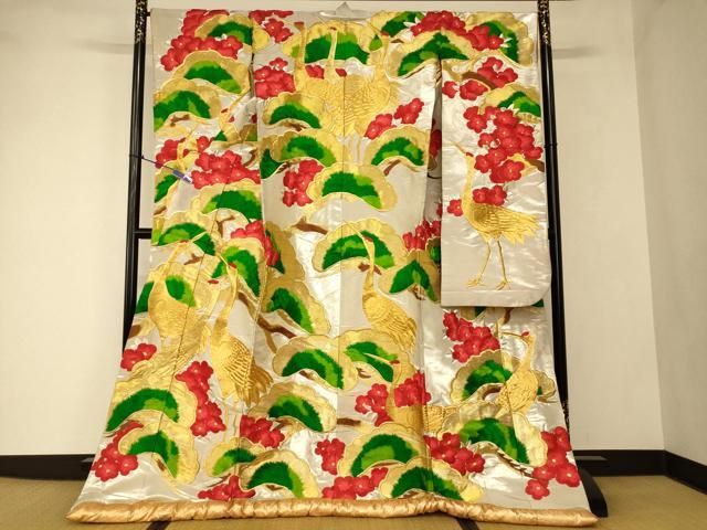 平和屋本店●色打掛　和装　婚礼　結婚式　花嫁　神社挙式　駒刺繍　群鶴松梅文　金銀糸　逸品　AABJ2746fw