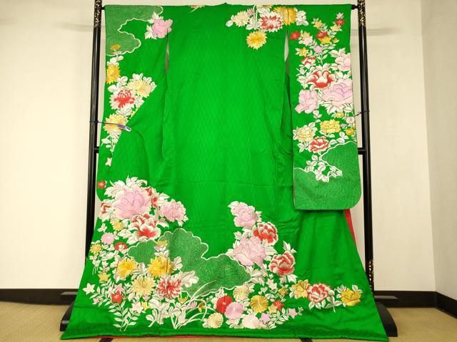 平和屋本店●お引きずり・お引き摺り・引き振袖　和装　結婚式　舞妓　芸妓　芸者　衣装　駒刺繍　草花雲取り文　金銀糸　逸品　AABJ2766fw