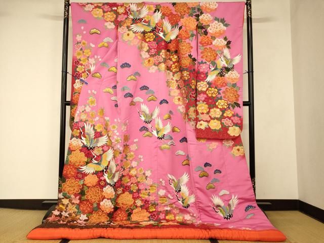 平和屋本店●色打掛　和装　婚礼　結婚式　花嫁　神社挙式　唐織　飛鶴草花文　暈し染め　金銀糸　金銀彩　逸品　AABJ2776fw