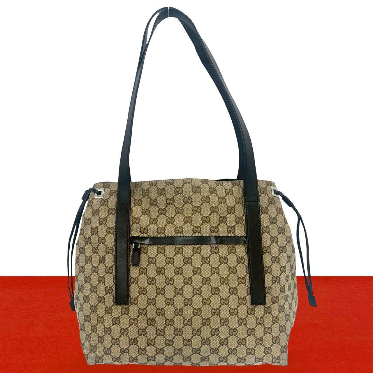 極 美品 希少品 GUCCI グッチ GGキャンバス ロゴ 柄 レザー 本革