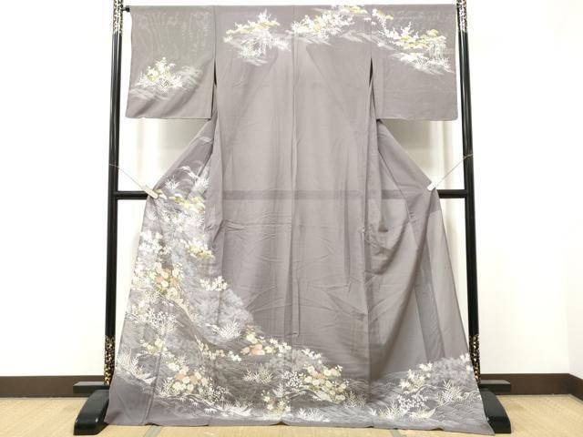 平和屋着物＊夏物　訪問着　絽　流水草花文　金彩　正絹　逸品　CABJ4821hy
