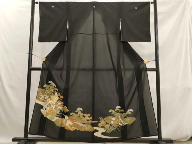 平和屋着物＊夏物　黒留袖　絽　松竹梅　雉　金彩　洗える着物　AABJ8910st