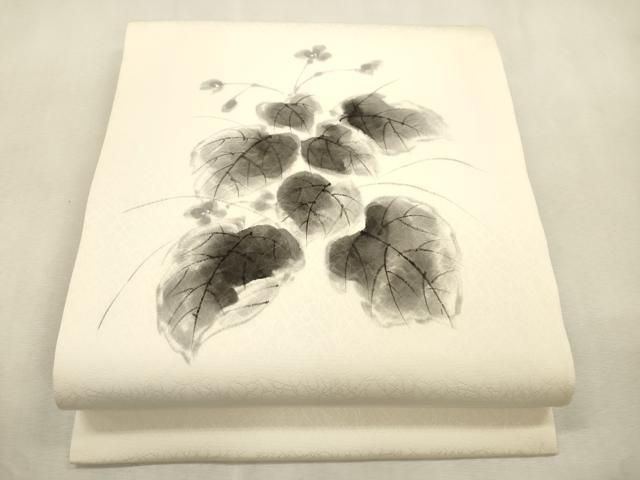 平和屋着物●九寸開き名古屋帯　作家物　手描き　草花文　銀彩　正絹　逸品　CABJ2058dy 14,625円