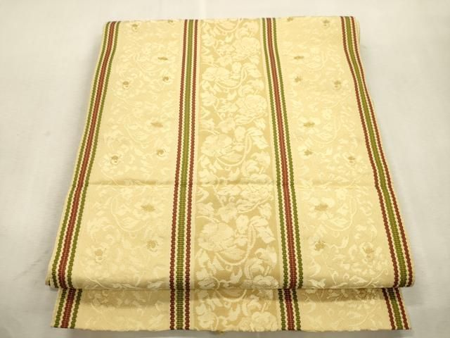 平和屋着物●本場筑前博多織　八寸名古屋帯　草花間道　正絹　逸品　CABJ2066dy