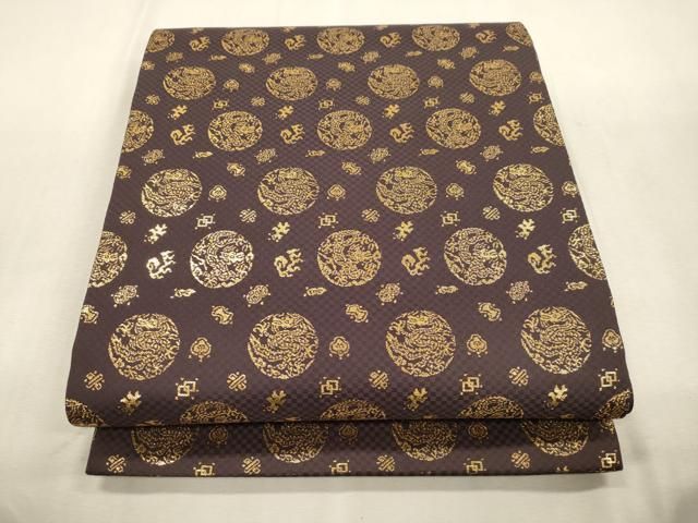 平和屋着物●伝統工芸士　新井實　全通柄袋帯　石畳地丸龍寶盡文錦　金糸　正絹　逸品　CABJ2073dy