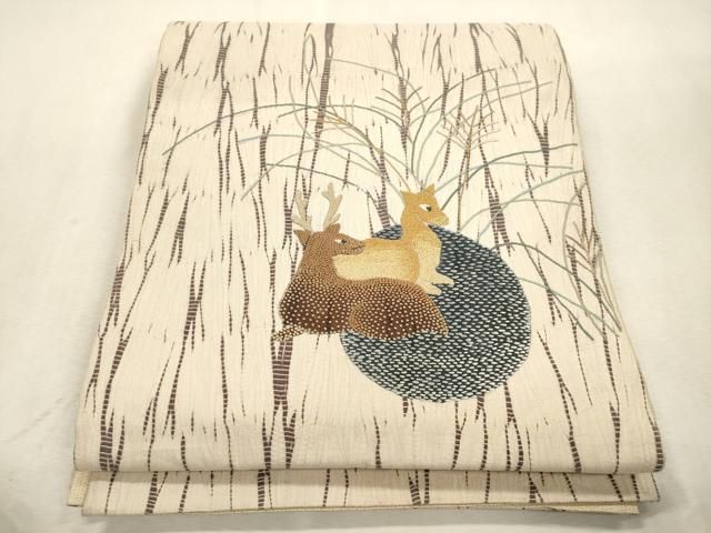 平和屋着物●中国三大刺繍　相良刺繍　総刺繍　袋帯　竜巻絞り　鹿　正絹　逸品　CABJ2077dy