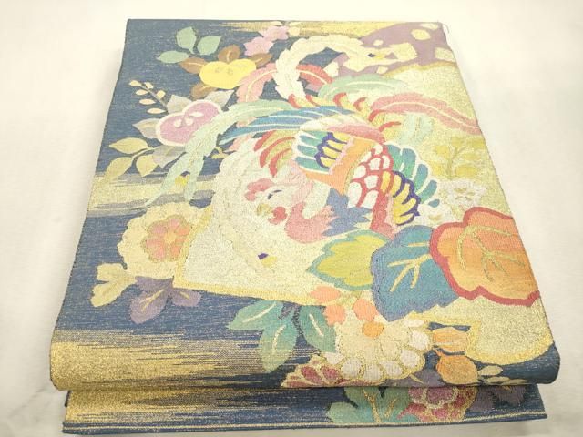 平和屋着物●爪掻き本綴れ　太鼓柄袋帯　鳳凰草花文　金糸　正絹　逸品　未使用　CABJ2081dy