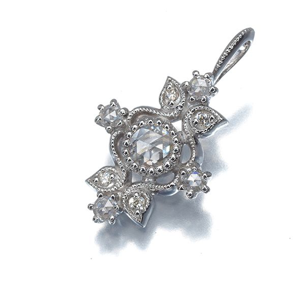 Rose Cut Diamond Diamond 0.10ct/0.09ct Milgrain Pendant Top K18WG #193727