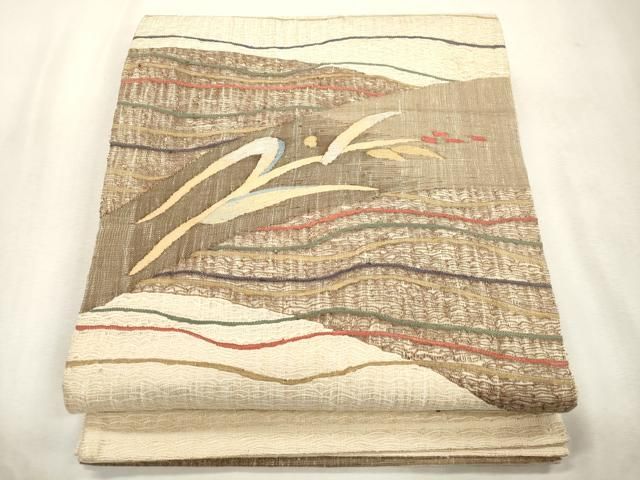 平和屋着物▽太鼓柄袋帯　スリーシーズン　春夏秋　すくい織　幾何学文　正絹　逸品　CABJ2110dy