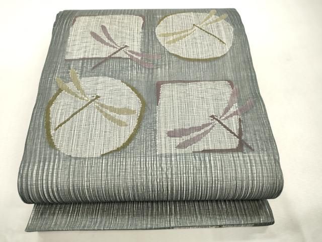 平和屋着物▽太鼓柄袋帯　スリーシーズン　春夏秋　すくい織　蜻蛉　正絹　逸品　未使用　CABJ2112dy