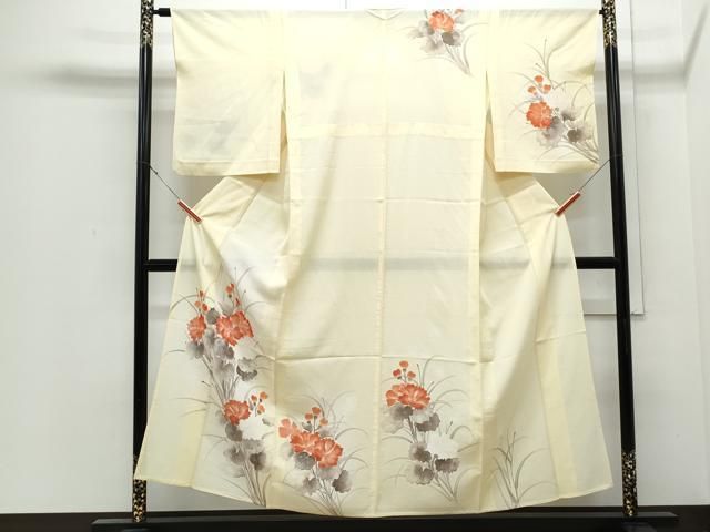 平和屋着物＊夏物　訪問着　絽　手描き　草花文　銀彩　正絹　逸品　CABJ0918th