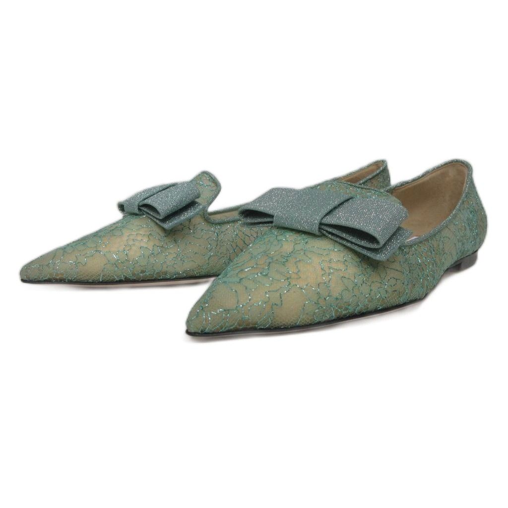 ジミーチュウ JIMMY CHOO 22SS メタリックレース X フラットパンプス グリッター ポインテッドトゥ 36 MALIBU IBO100