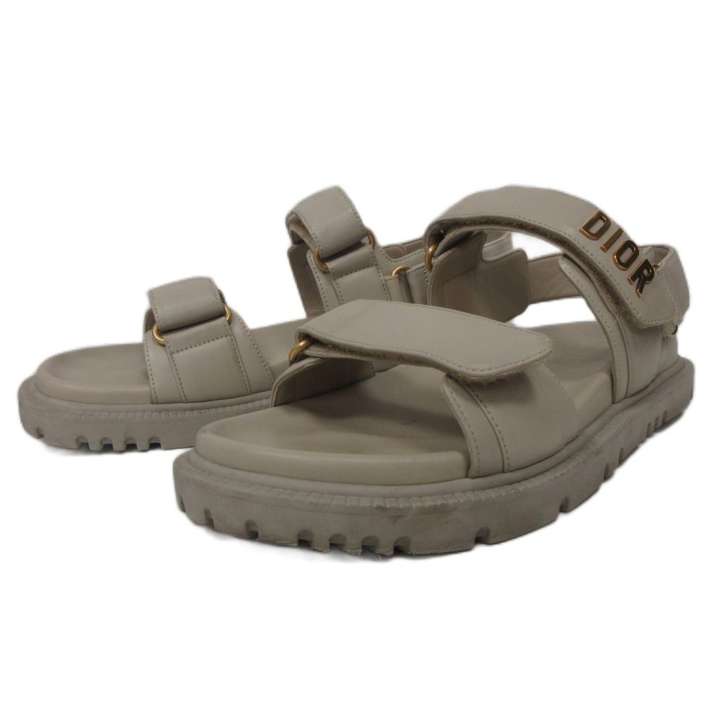 クリスチャンディオール Christian Dior DIORACT アクト ストラップサンダル ラムスキン 38.5 ベージュ IBO100