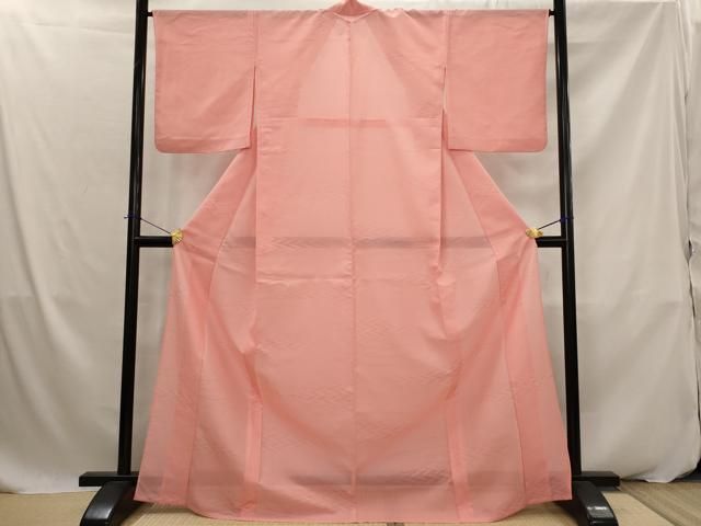 平和屋着物＊夏物　色無地　絽　芝紋紗　 甚三紅色　正絹　逸品　AABK2836st
