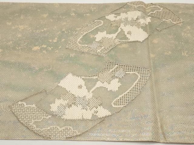 平和屋着物＊夏物　太鼓柄袋帯　地紙秋草文　銀糸　正絹　逸品　CABI8779tx