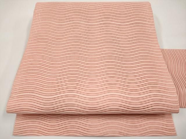 平和屋着物＊夏物　八寸名古屋帯　絽綴れ　よろけ縞　宍色　正絹　逸品　CABI8787tx