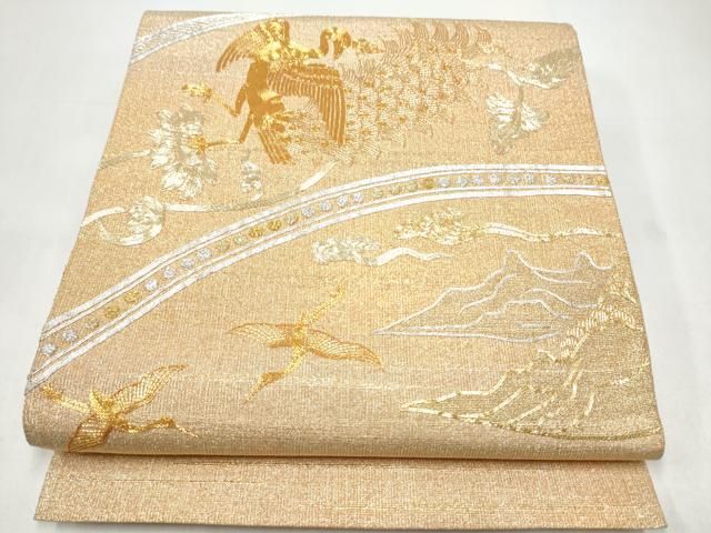平和屋着物●桝屋高尾　(ねん金綴錦)　太鼓柄袋帯　駒刺繍　段霞文　金糸　正絹　逸品　CABJ4872hy
